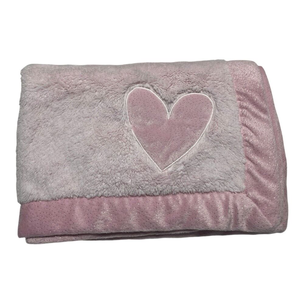 Koala Baby Pink Sparkle Heart Baby Blanket Soft Plush Shiny